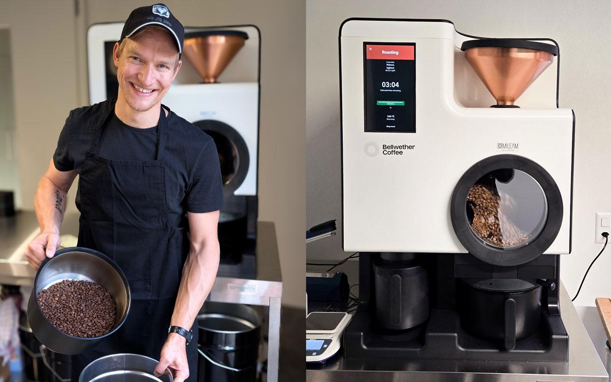 Mileam Coffee, MIchael en train de torréfier le café vendu en collaboration avec Compassion.